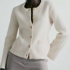 Quince Mongolian Cashmere Structured Cardigan – Ivory, XS